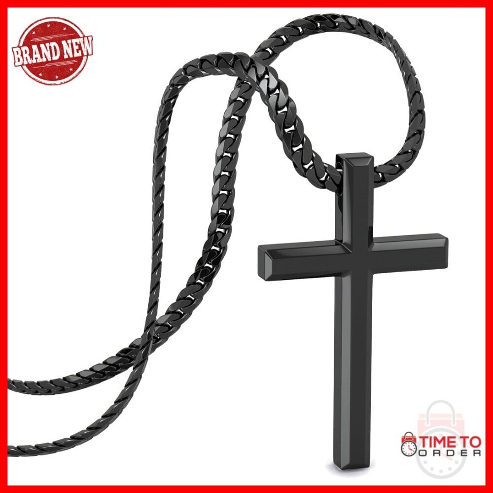 Stainless Steel Cross Necklace for Men, Waterproof Cuban Chain, 20-24 Inch